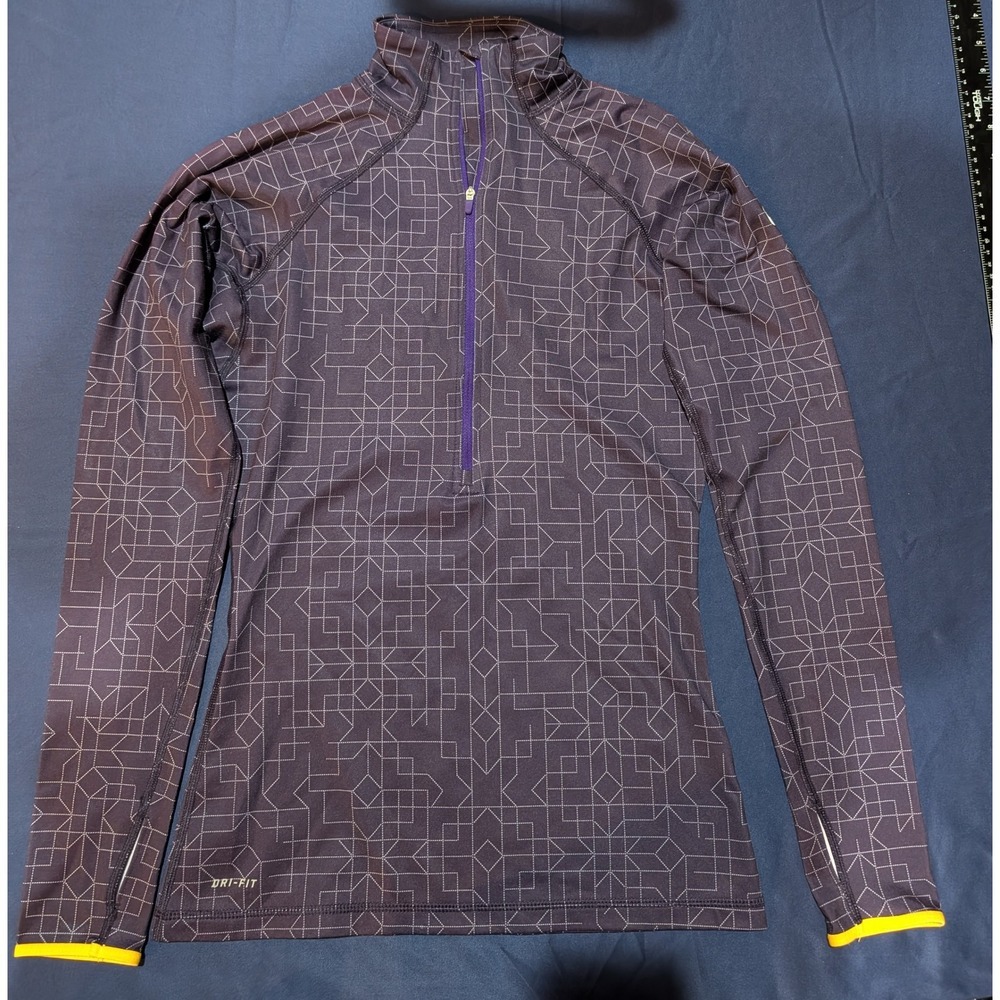 Nike Pro Dri-FIT Half Zip Pullover Top Women's SMALL Running Geometric Purple‎